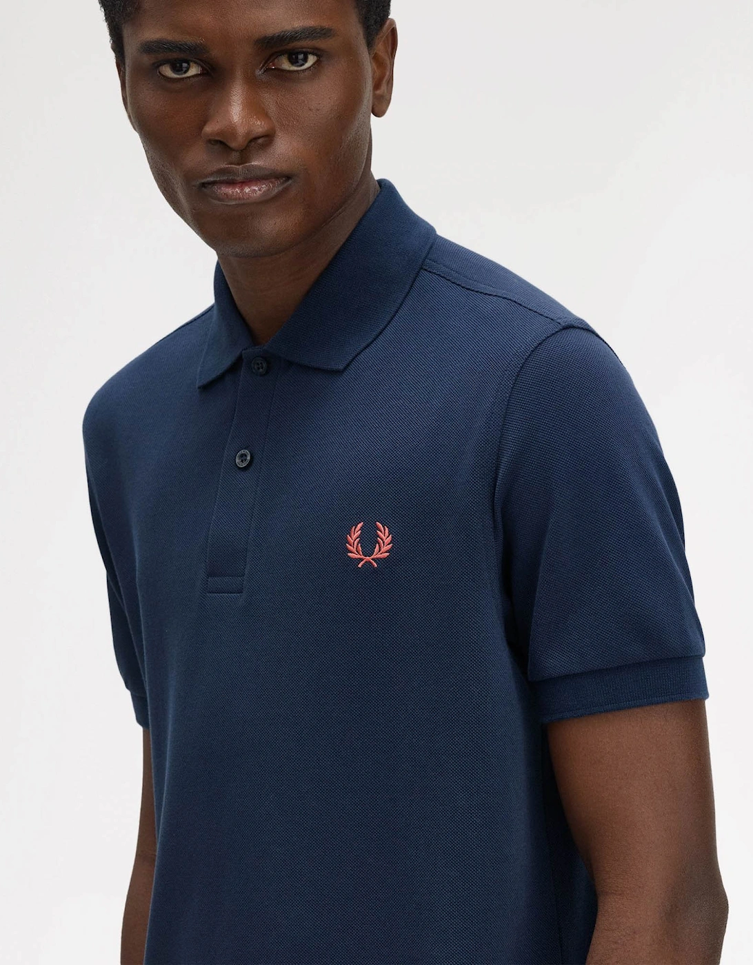 Mens Plain Signature Polo Shirt - Tennis Blue/Flamingo Tan Z66