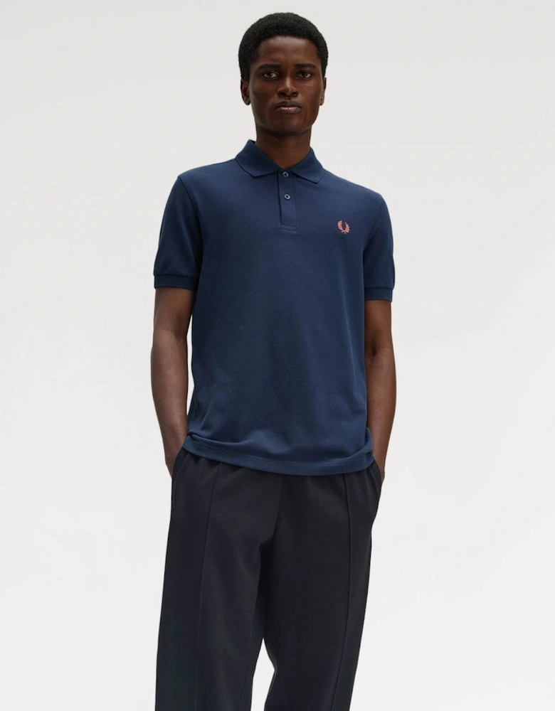 Mens Plain Signature Polo Shirt - Tennis Blue/Flamingo Tan Z66