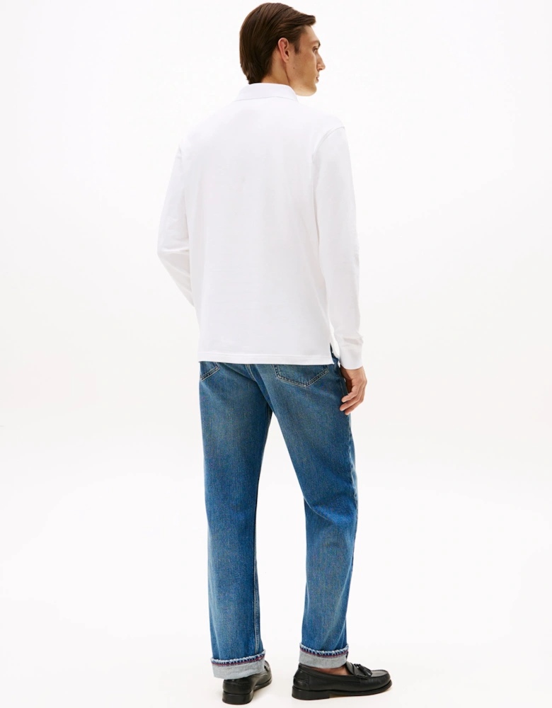1985 Regular Long Sleeve Mens Polo Shirt - White
