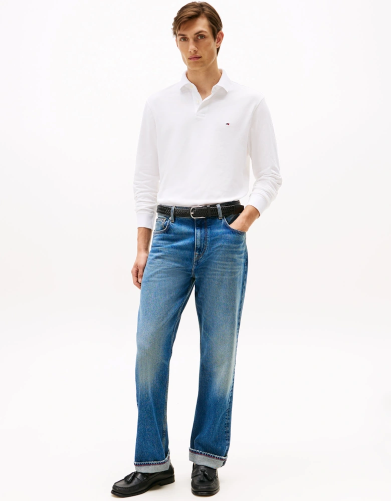 1985 Regular Long Sleeve Mens Polo Shirt - White
