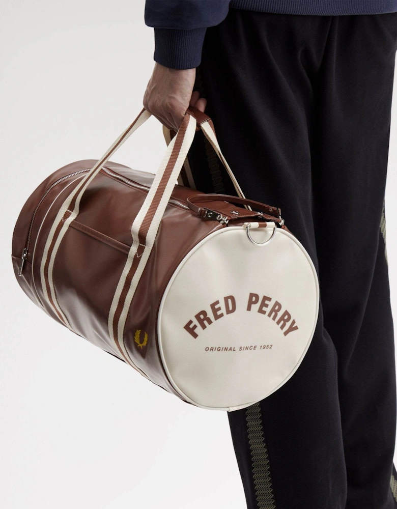 Recycled Polyester Classic Barrel Bag - Tan/Ecru J89