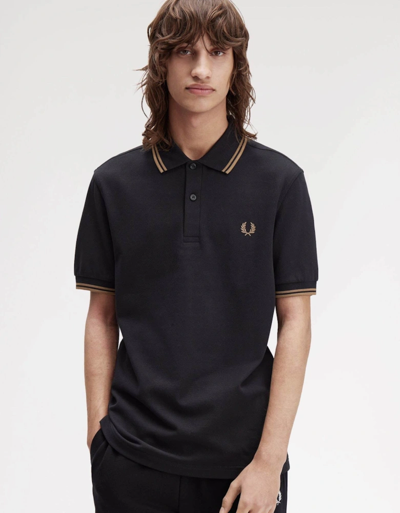 Mens Twin Tipped Signature Polo Shirt - Black/Shaded Stone/Shaded Stone S77