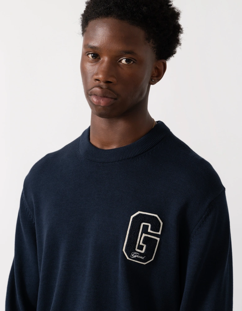 Mens Small Graphic Badge Crew Neck Jumper - 433 Evening Blue