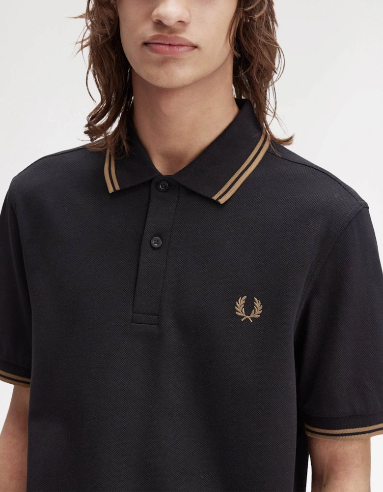 Mens Twin Tipped Signature Polo Shirt - Black/Shaded Stone/Shaded Stone S77