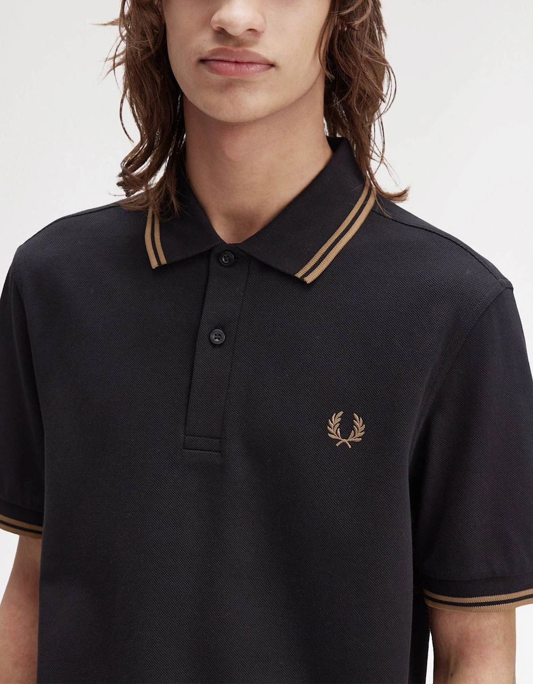 Mens Twin Tipped Signature Polo Shirt - Black/Shaded Stone/Shaded Stone S77