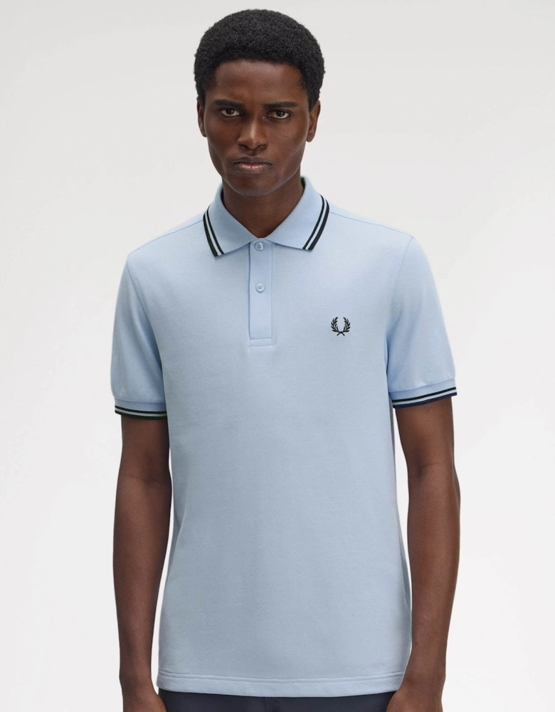 Mens Twin Tipped Signature Polo Shirt - Light Smoke/Navy/Navy Y69