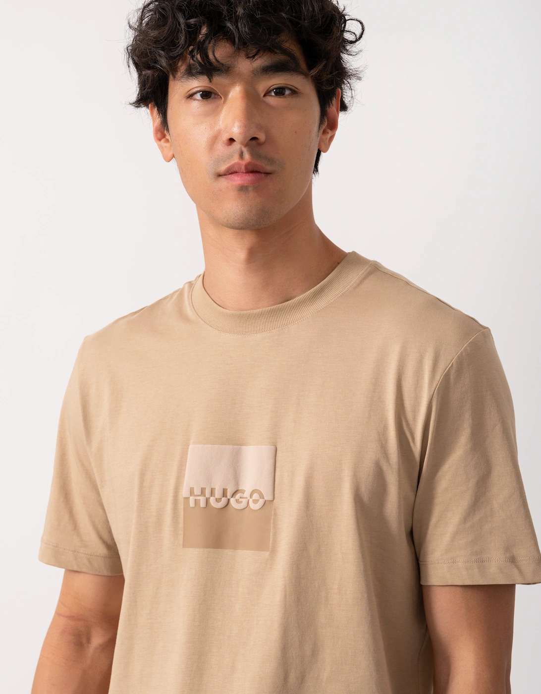 HUGO Dusplit Mens Logo Print T-Shirt - Medium Beige 269