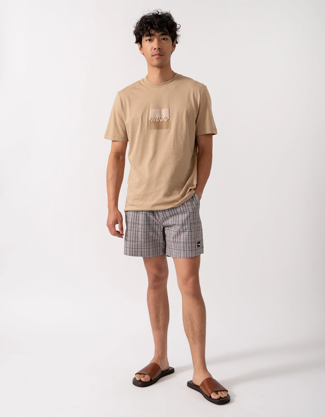 HUGO Dusplit Mens Logo Print T-Shirt - Medium Beige 269