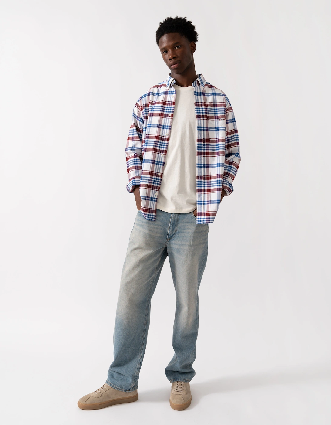 Mens Long Sleeve Classic Oxford Check Shirt - 604 Plumped Red