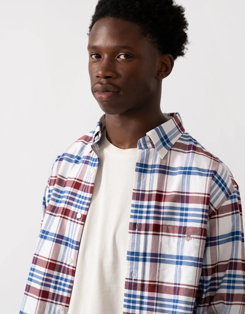 Mens Long Sleeve Classic Oxford Check Shirt - 604 Plumped Red