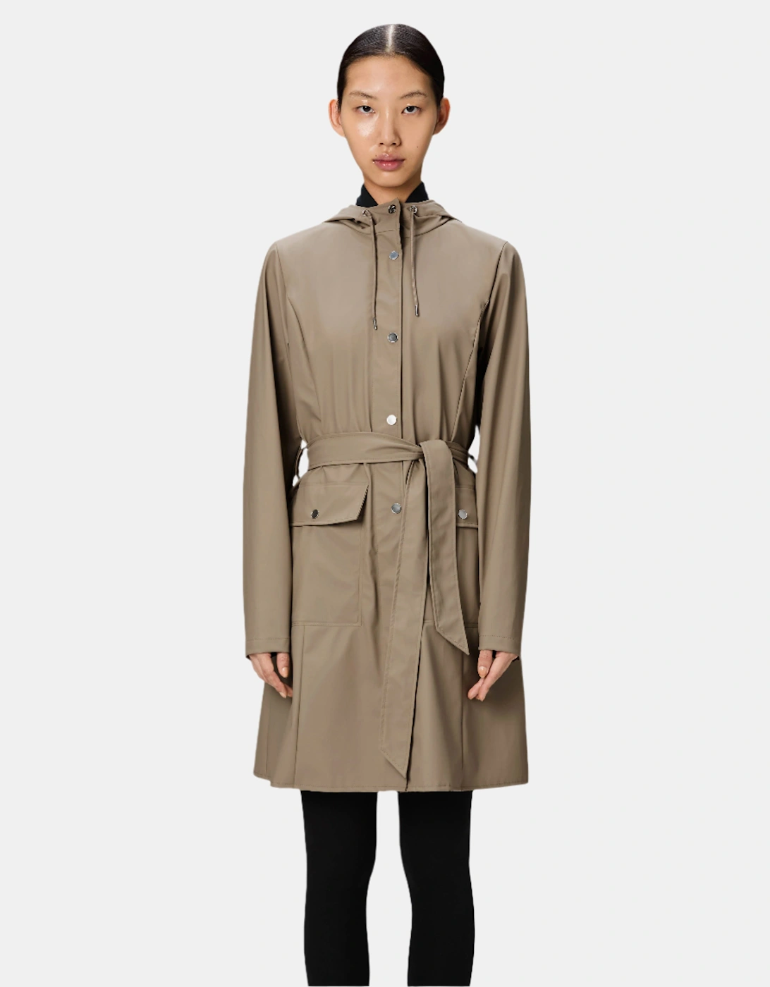 Rains Women's Tan Curve Long Jacket - 133 Beige - Size: 6