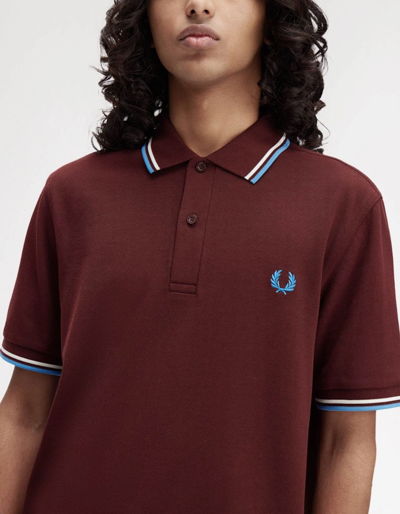 Mens Twin Tipped Signature Polo Shirt - Oxblood/Ecru/Court Blue Z63
