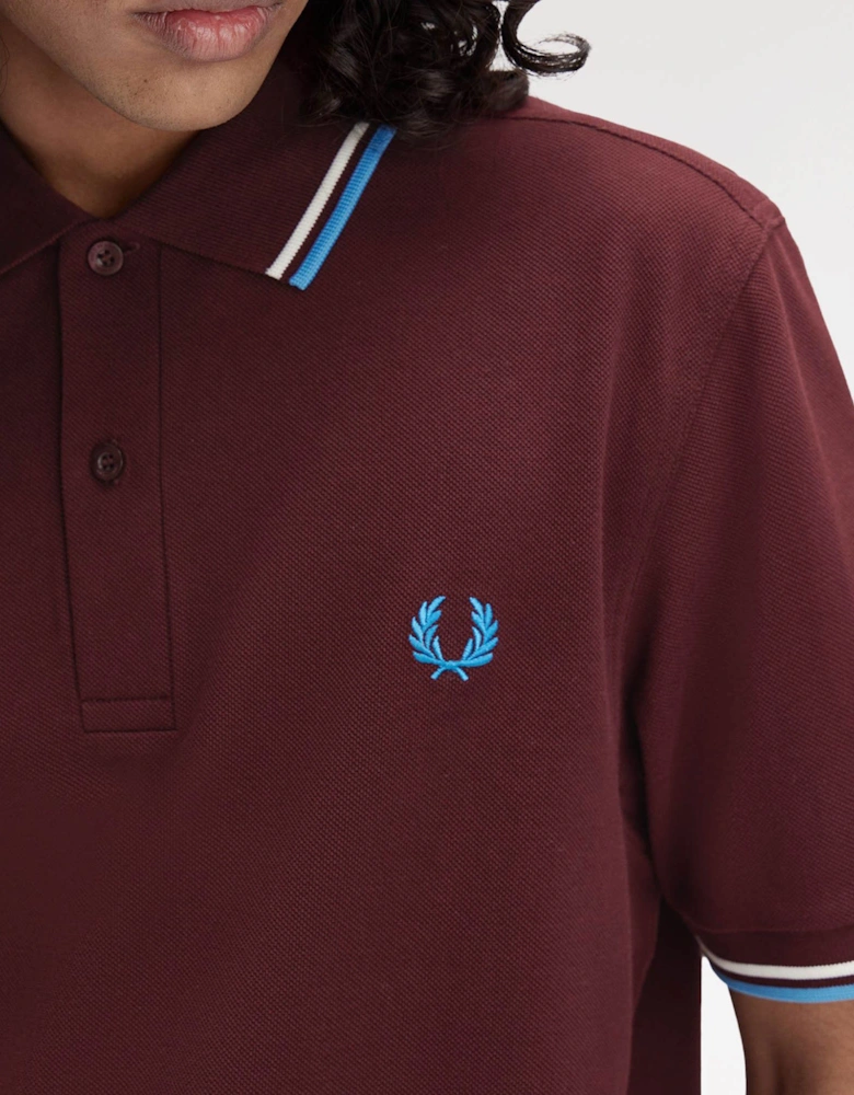 Mens Twin Tipped Signature Polo Shirt - Oxblood/Ecru/Court Blue Z63