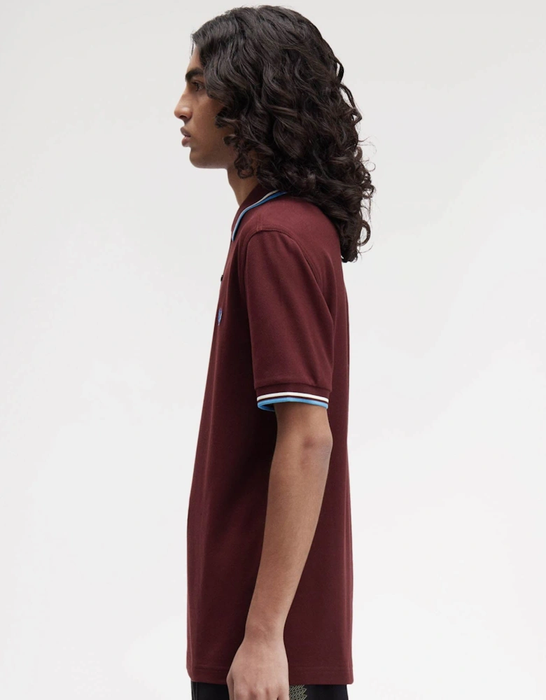 Mens Twin Tipped Signature Polo Shirt - Oxblood/Ecru/Court Blue Z63