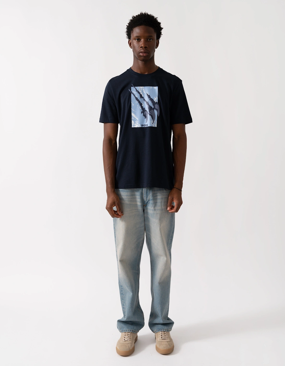 BOSS Orange Animali Mens Graphic Print T-Shirt - Dark Blue 404