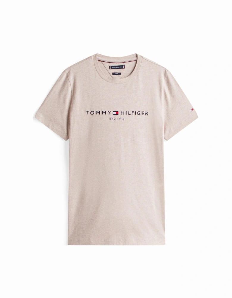 Tommy Logo Basic Mens T-Shirt - Heathered Pebble