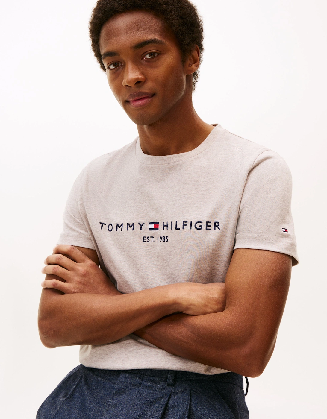 Tommy Logo Basic Mens T-Shirt - Heathered Pebble
