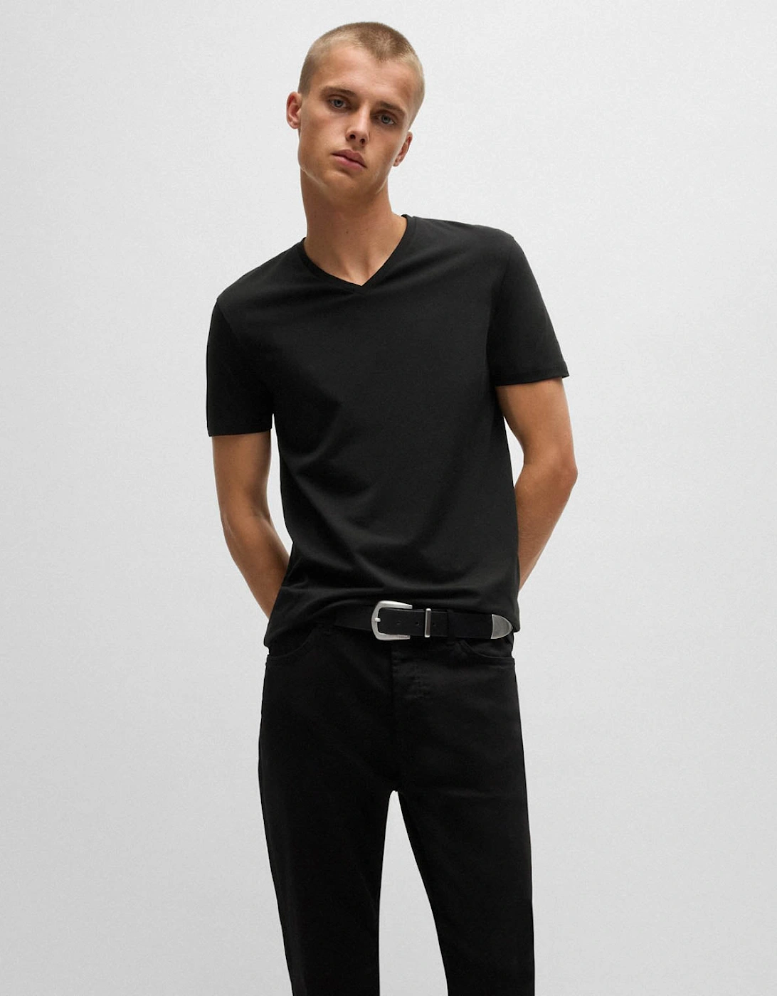 HUGO-V 2-Pack Mens V-Neck T-Shirts in Stretch Cotton  - White/Black 960