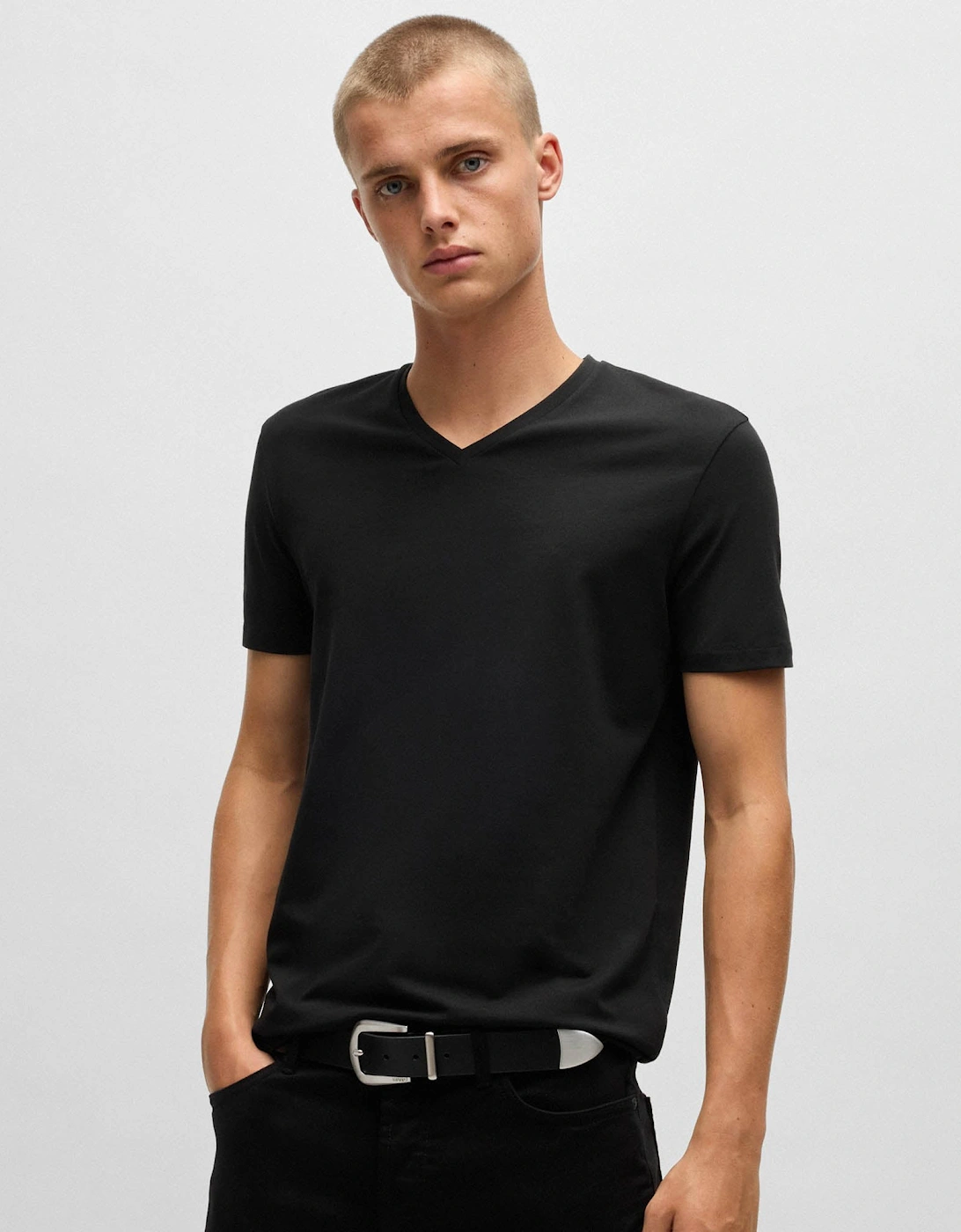 HUGO-V 2-Pack Mens V-Neck T-Shirts in Stretch Cotton  - White/Black 960