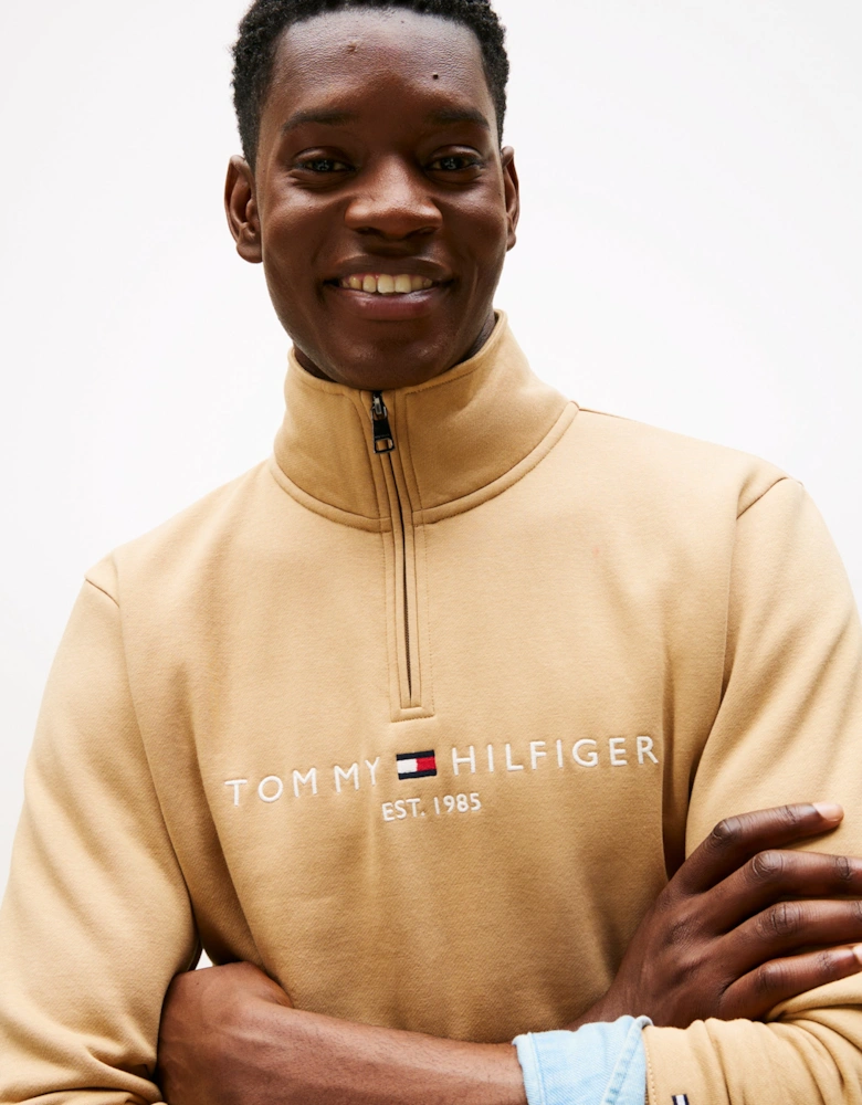 Tommy Logo Mockneck Mens Sweatshirt - Timeless Camel
