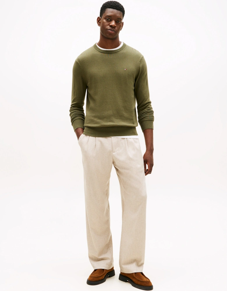 Organic Cotton Cashmere Mens Crew Sweater - Huntsman Green