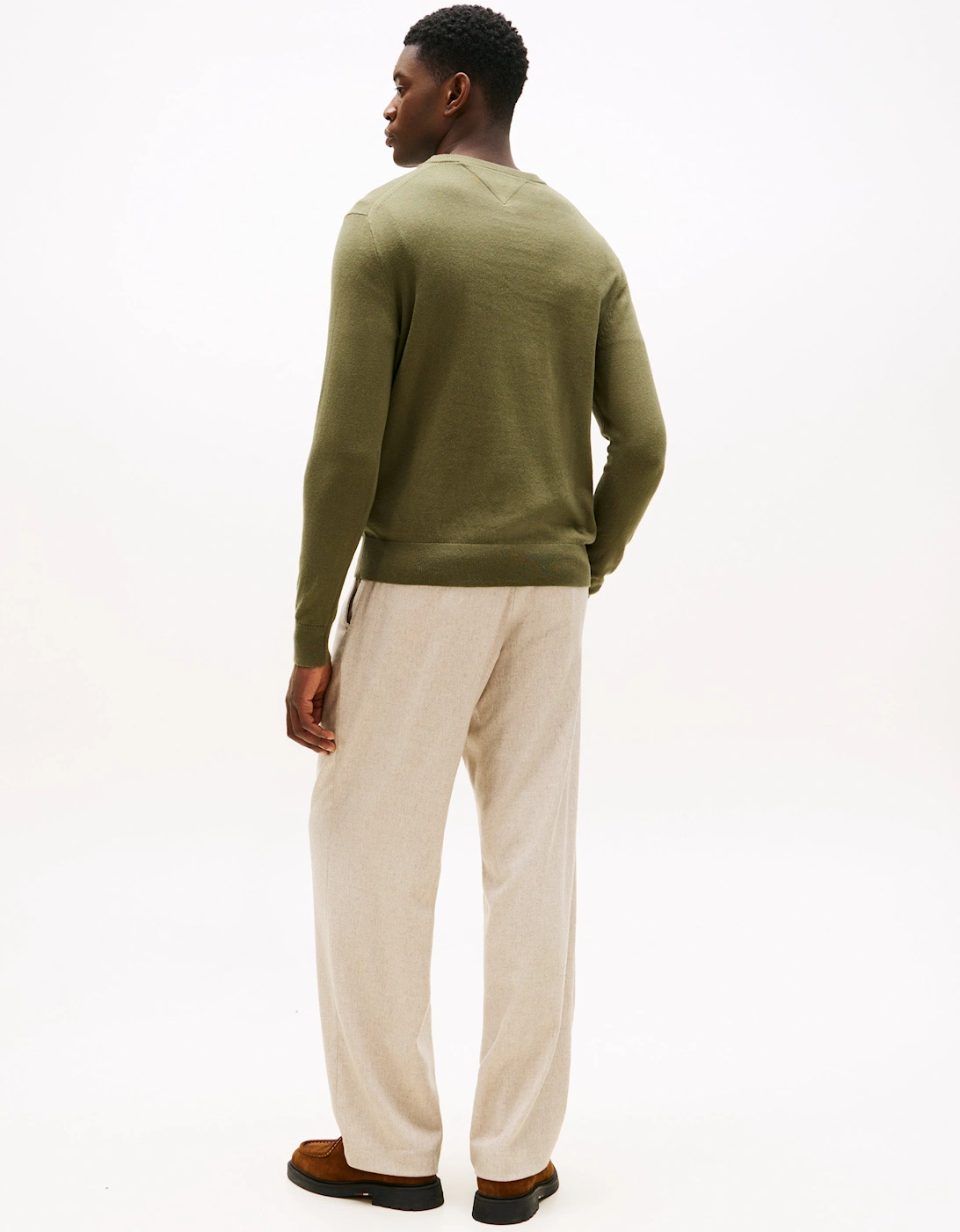 Organic Cotton Cashmere Mens Crew Sweater - Huntsman Green