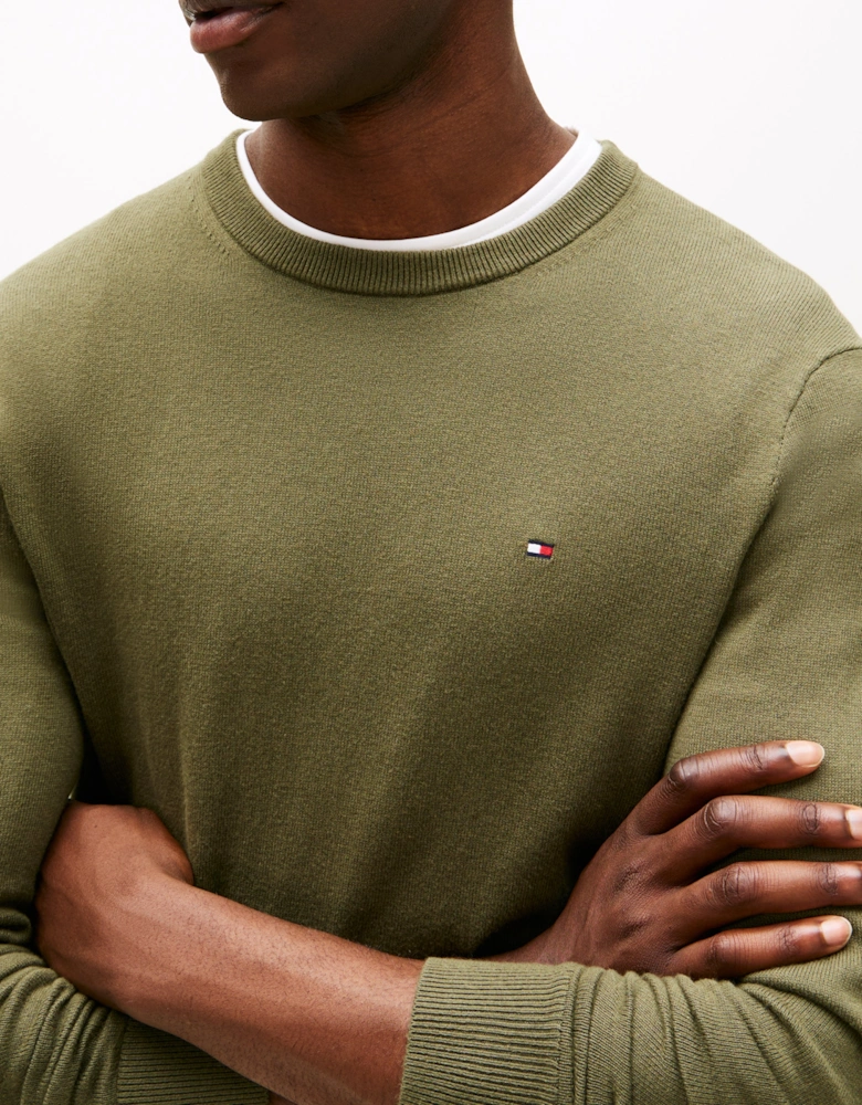 Organic Cotton Cashmere Mens Crew Sweater - Huntsman Green