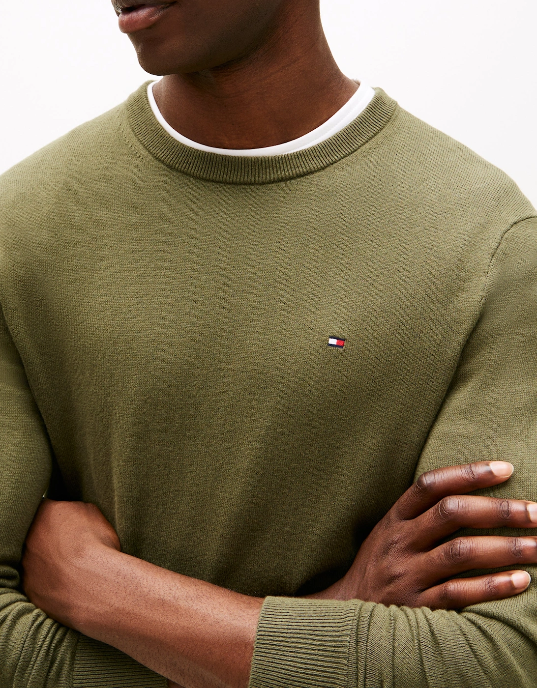 Organic Cotton Cashmere Mens Crew Sweater - Huntsman Green