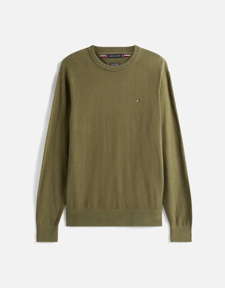 Organic Cotton Cashmere Mens Crew Sweater - Huntsman Green