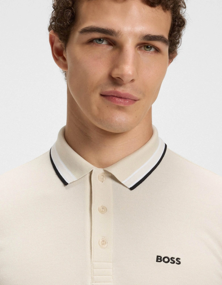 BOSS Green Paddy Mens Cotton-Piqué Polo Shirt with Contrast Logo - Open White 133