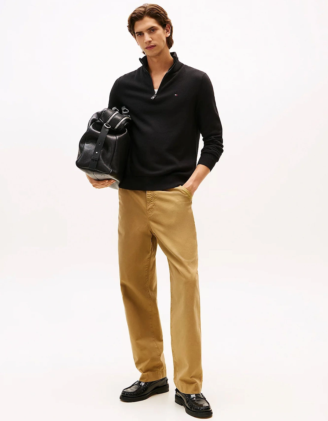 Tommy Hilfiger Organic Cotton Cashmere Mens Zip-Mock Sweater - Black - Size Large - Image 3