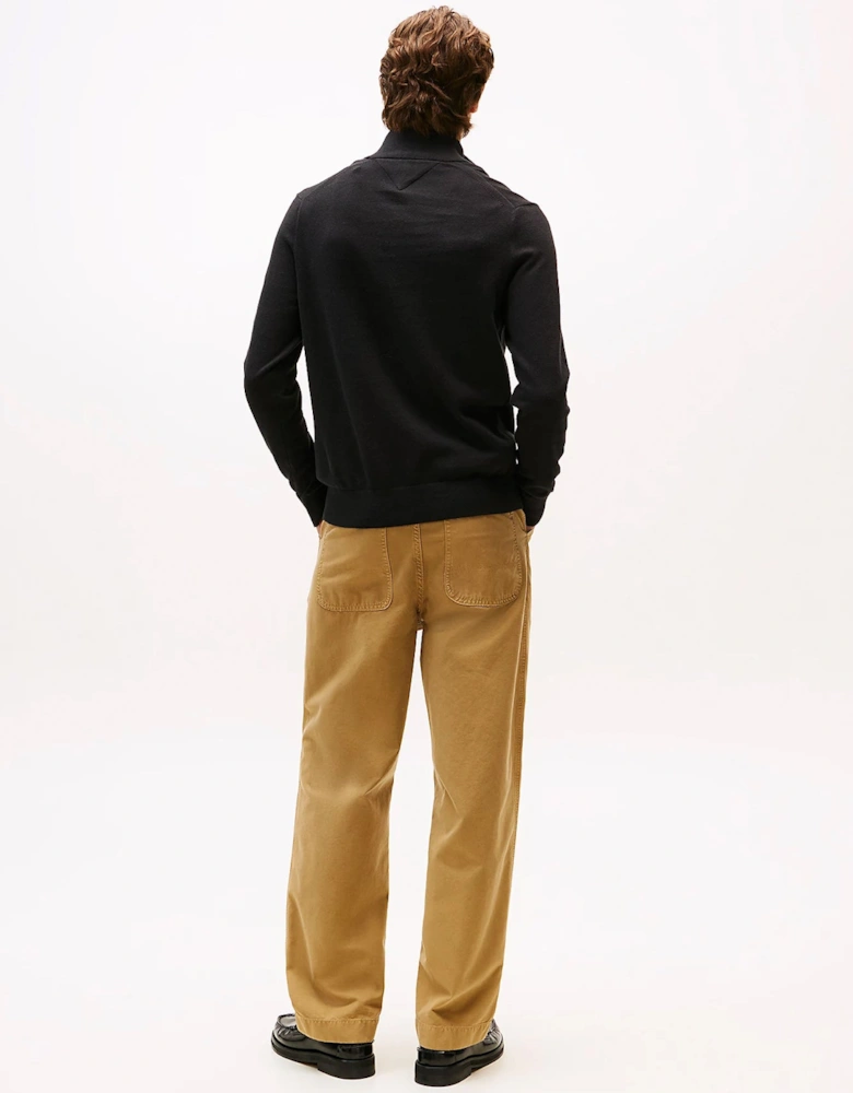 Organic Cotton Cashmere Mens Zip-Mock Sweater - Black