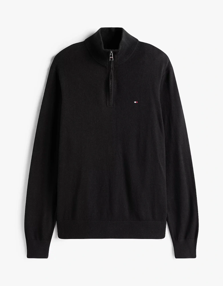 Organic Cotton Cashmere Mens Zip-Mock Sweater - Black