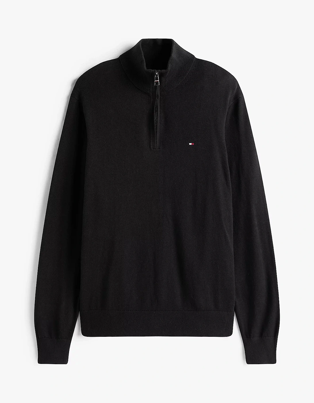 Organic Cotton Cashmere Mens Zip-Mock Sweater - Black