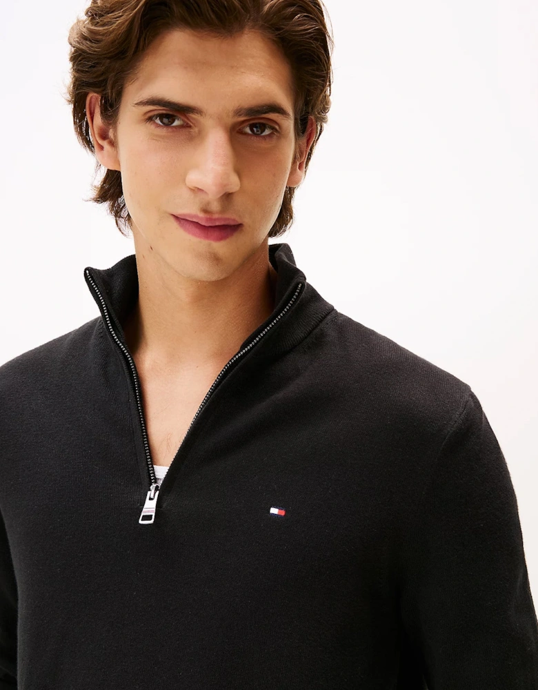 Organic Cotton Cashmere Mens Zip-Mock Sweater - Black