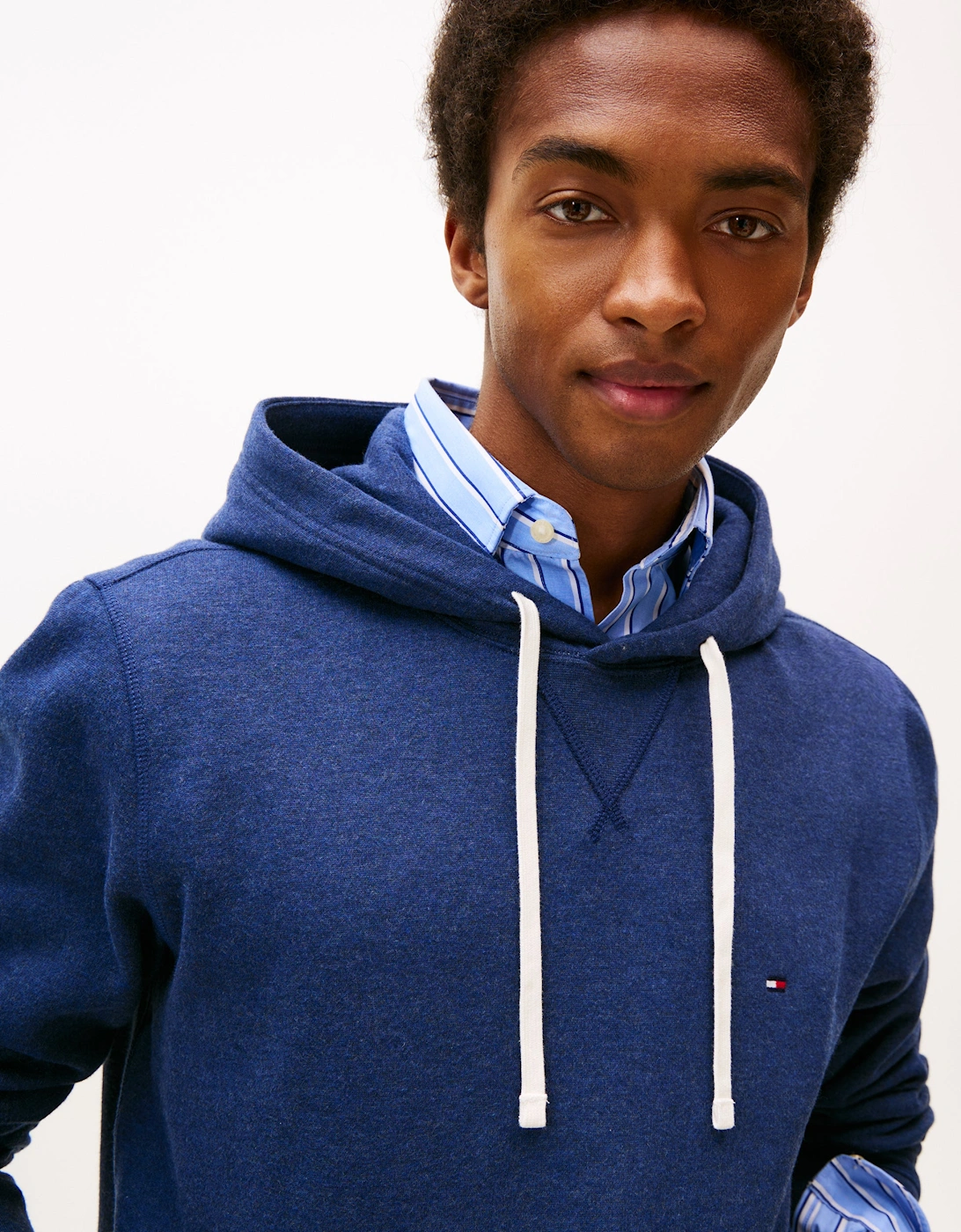 Essential Flag Embroidery Mens Fleece Hoodie - Heathered Blue