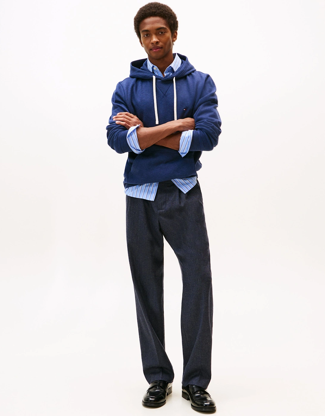 Essential Flag Embroidery Mens Fleece Hoodie - Heathered Blue