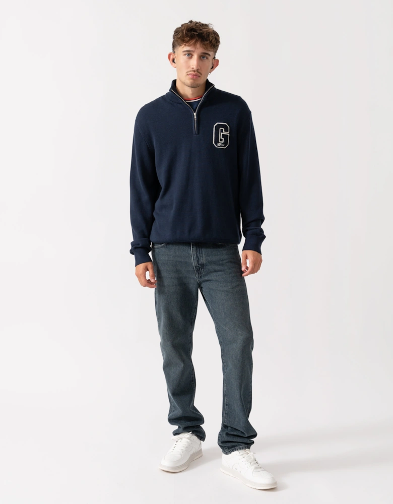Mens Small Graphic Badge Half Zip Jumper - 433 Evening Blue