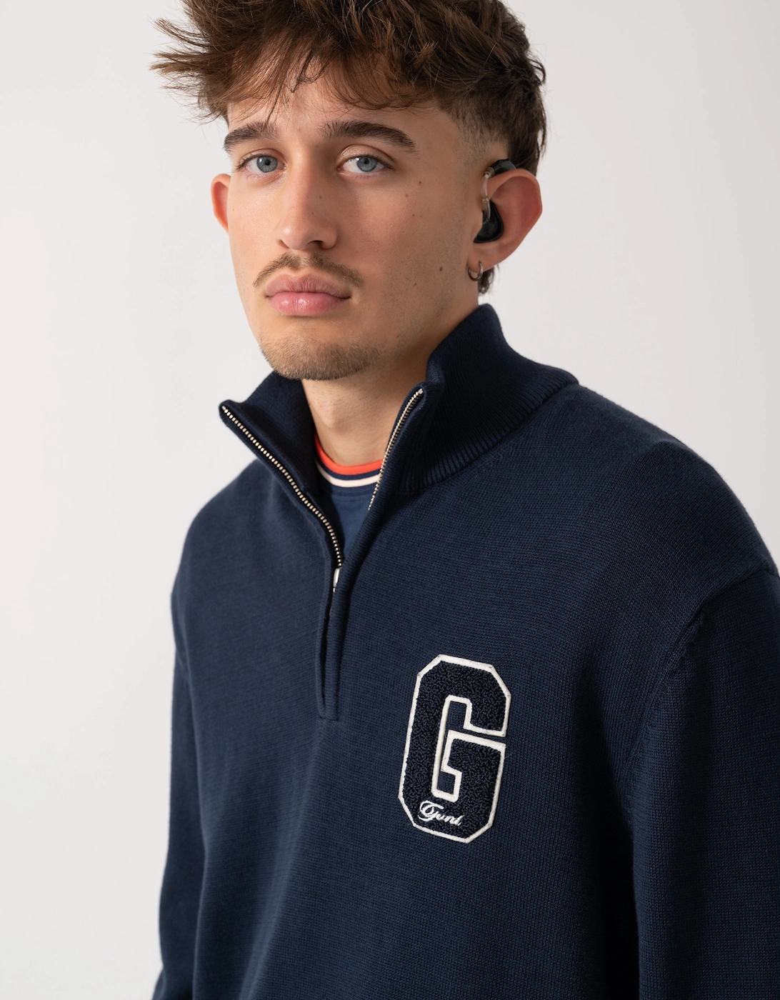 Mens Small Graphic Badge Half Zip Jumper - 433 Evening Blue
