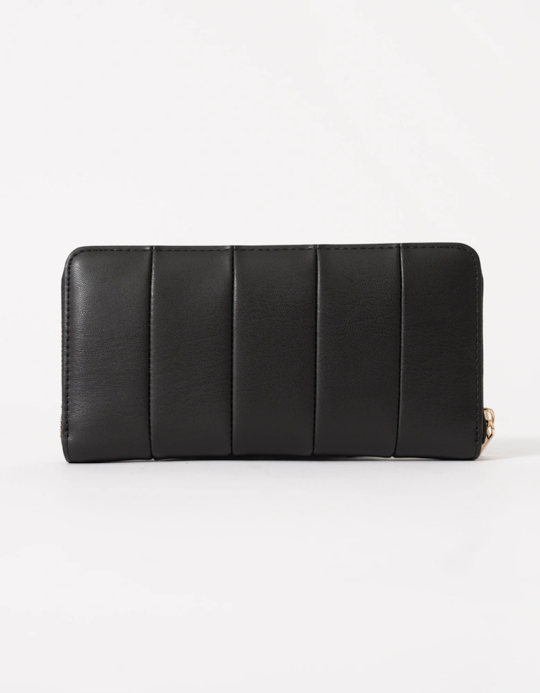 TH Icon Large Zip-Around Womens Quilted Wallet - Black