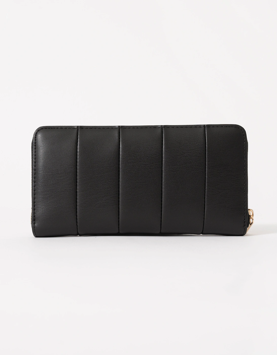 TH Icon Large Zip-Around Womens Quilted Wallet - Black