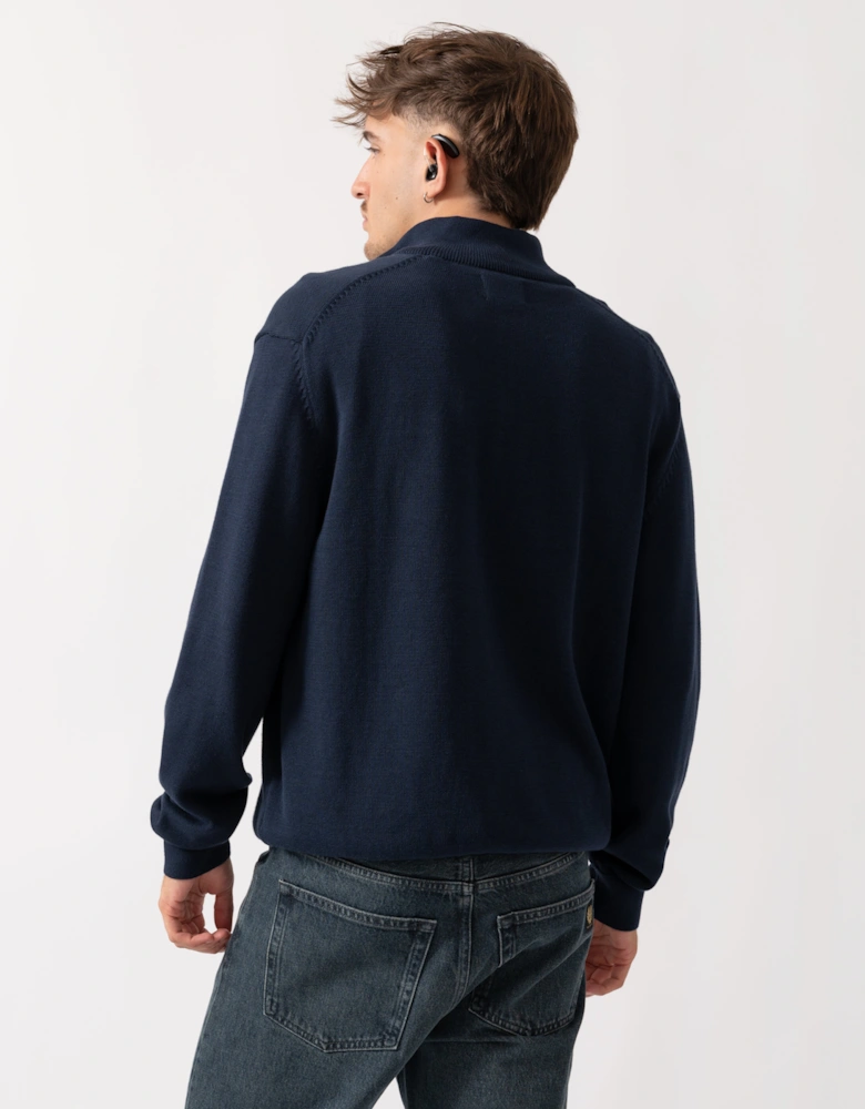 Mens Small Graphic Badge Half Zip Jumper - 433 Evening Blue