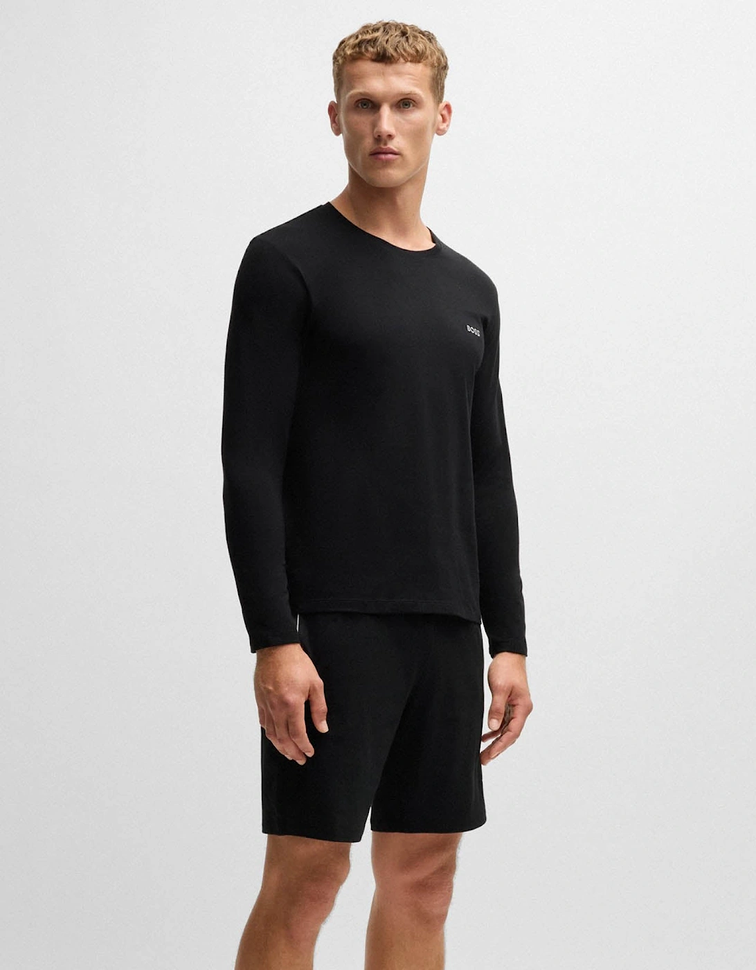 BOSS Orange Mix&Match Mens Long Sleeve Stretch-Cotton T-Shirt with Embroidered Logo  - Black 001