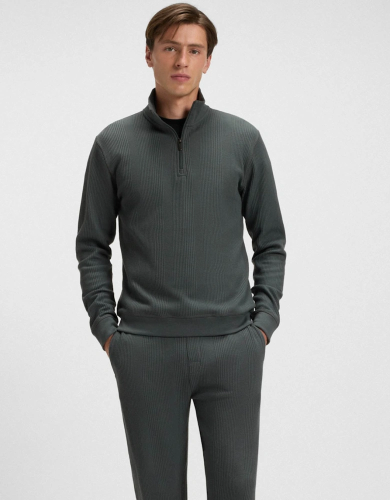 BOSS Orange Structure Mens 1/4 Zip Loungewear Top - Open Green 345