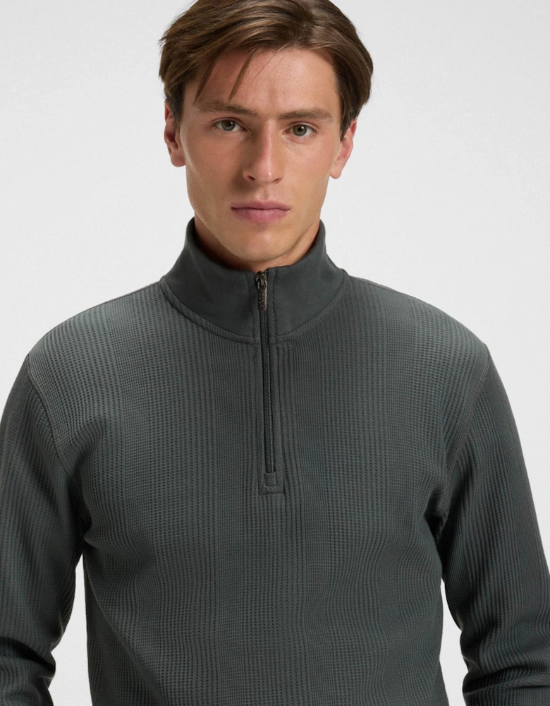 BOSS Orange Structure Mens 1/4 Zip Loungewear Top - Open Green 345