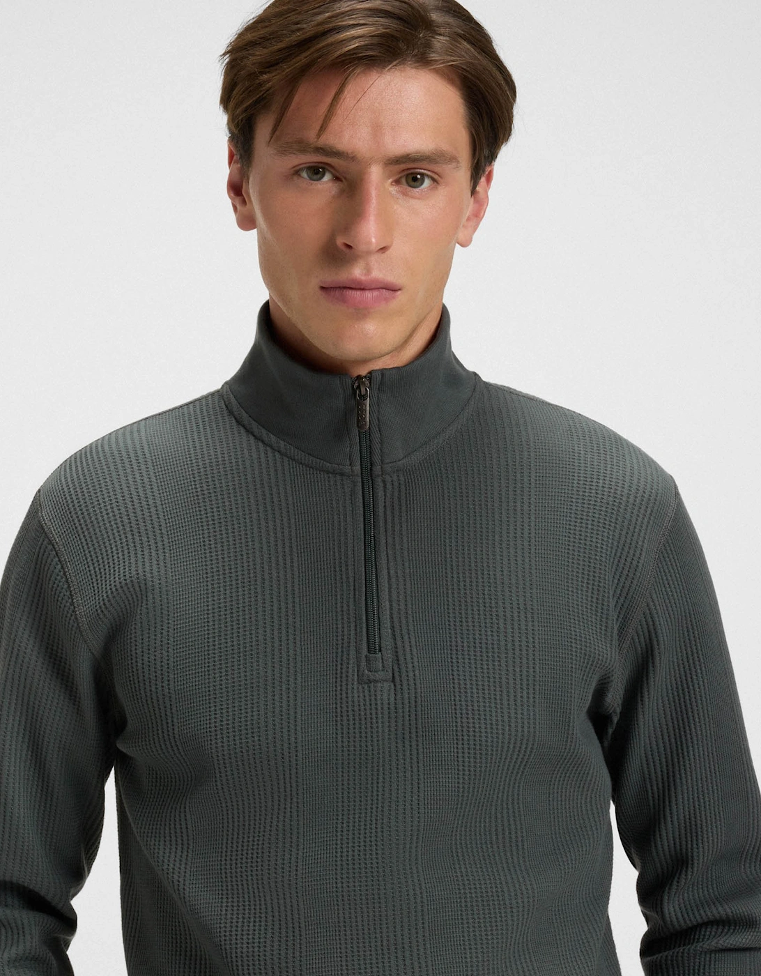 BOSS Orange Structure Mens 1/4 Zip Loungewear Top - Open Green 345