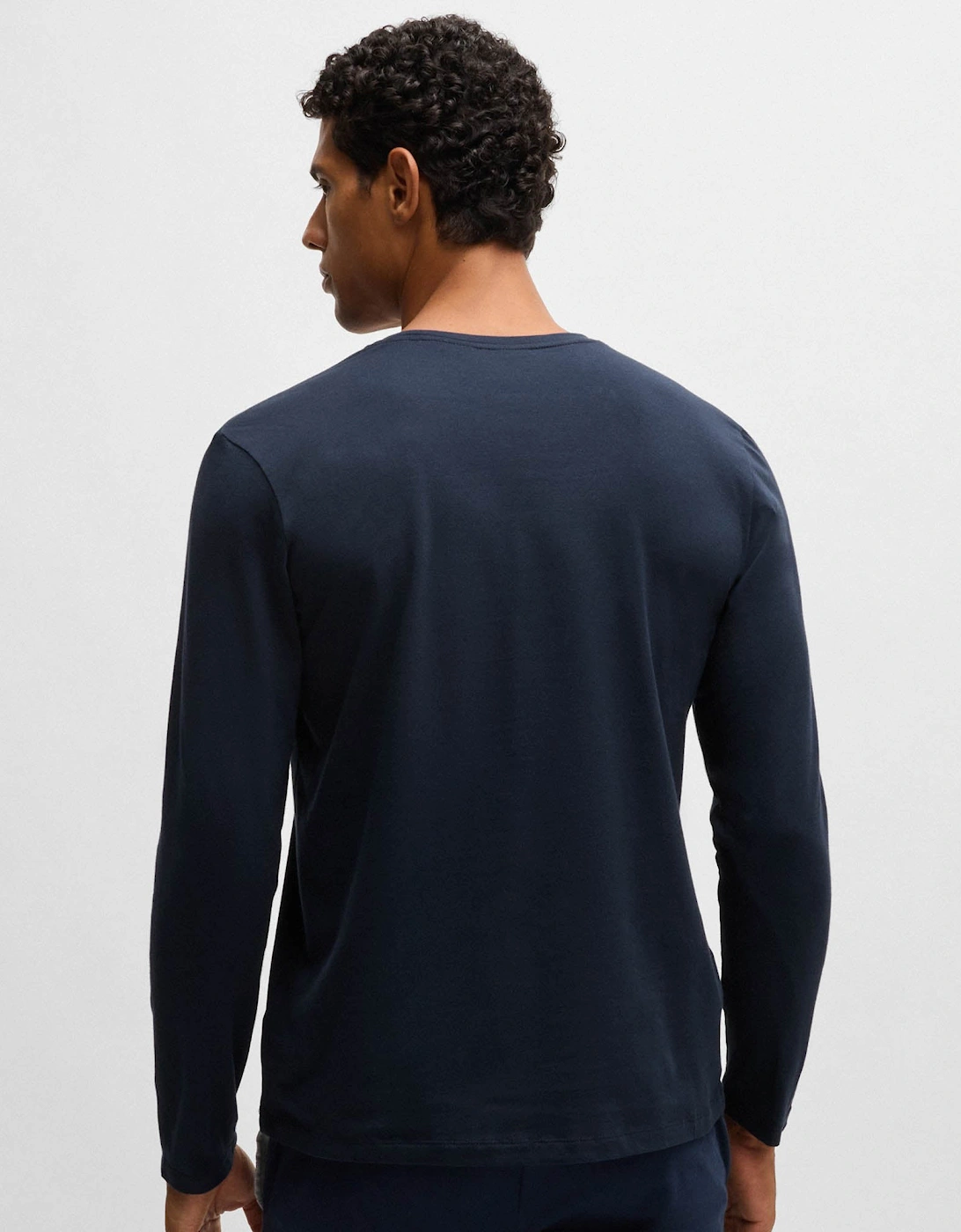 BOSS Orange Mix&Match Mens Long Sleeve Stretch-Cotton T-Shirt with Embroidered Logo  - Dark Blue 403