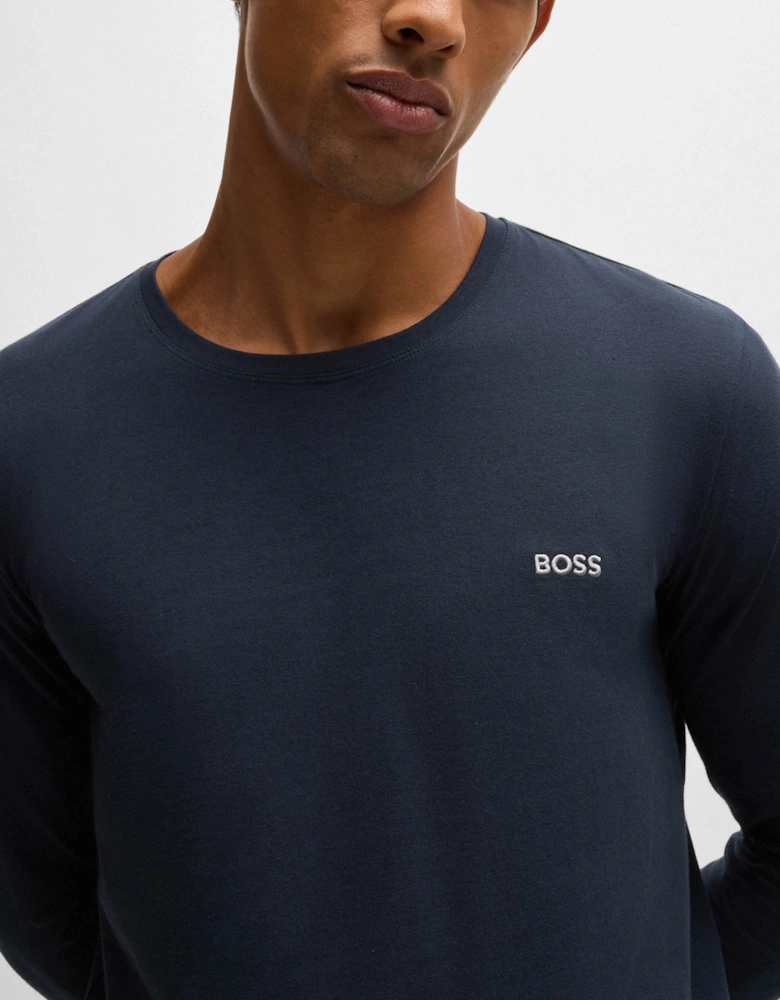 BOSS Orange Mix&Match Mens Long Sleeve Stretch-Cotton T-Shirt with Embroidered Logo  - Dark Blue 403