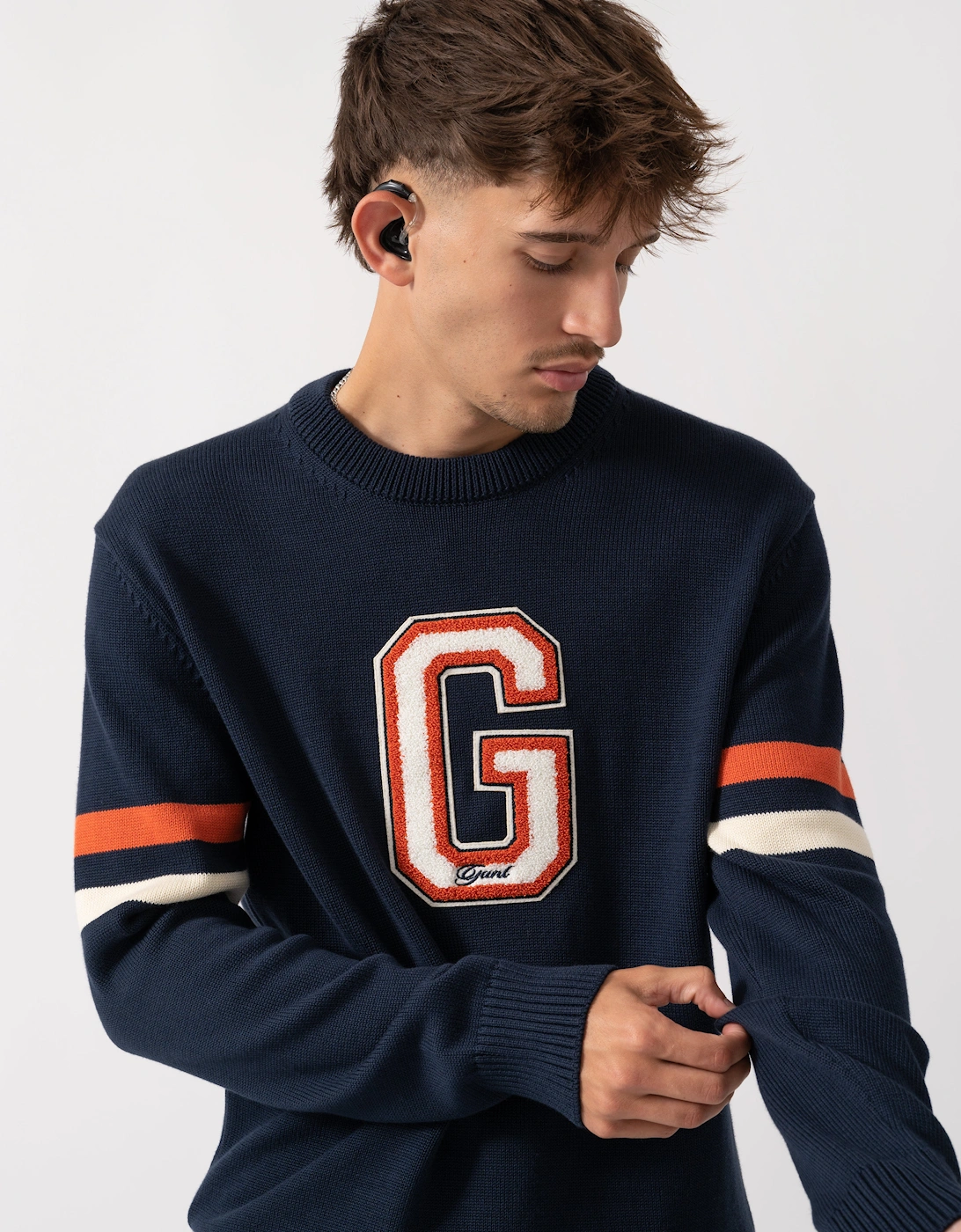 Mens Graphic Badge Crew Neck Jumper - 433 Evening Blue