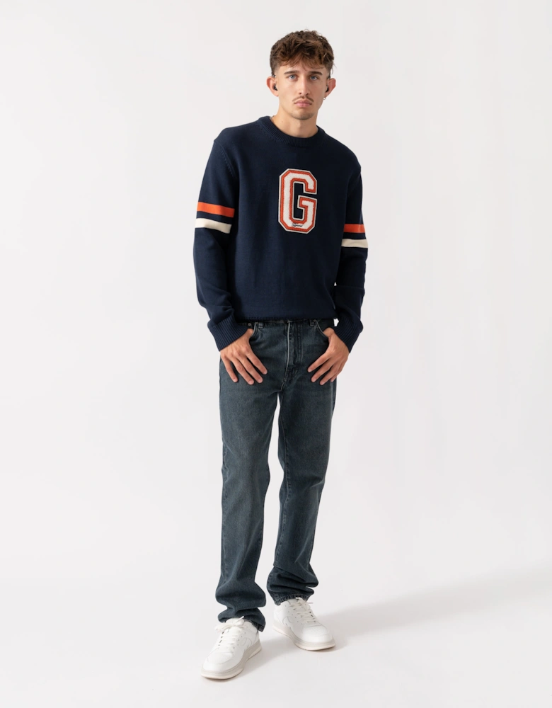 Mens Graphic Badge Crew Neck Jumper - 433 Evening Blue